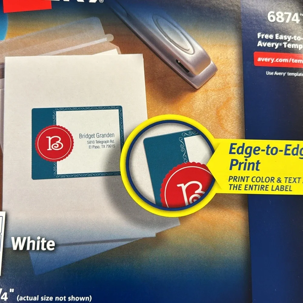 Avery 6874 Color-Printing Shipping Labels, 3 x 3-3/4, White, 150/Pack